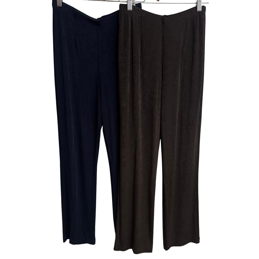Chico’s Travelers Brown Black Acetate Stretch Pull On Wide Leg Pants Lot 2 0R